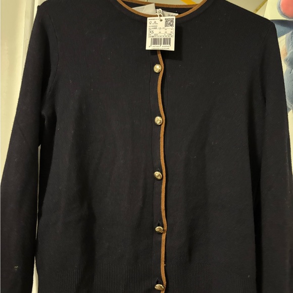 Mango Black Cardigan with Brown Trim. New with tag - Picture 2 of 10